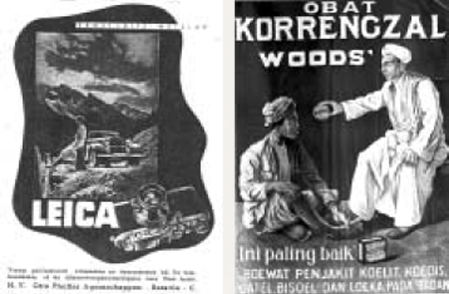 Gambar 3. (a) Iklan yang menawarkan kamera bermerk Leica , iklan ini dimuat dalam majalah Java Express (1938); (b) Iklan yang menawarkan salep kulit dibuat pada tahun 1930.
