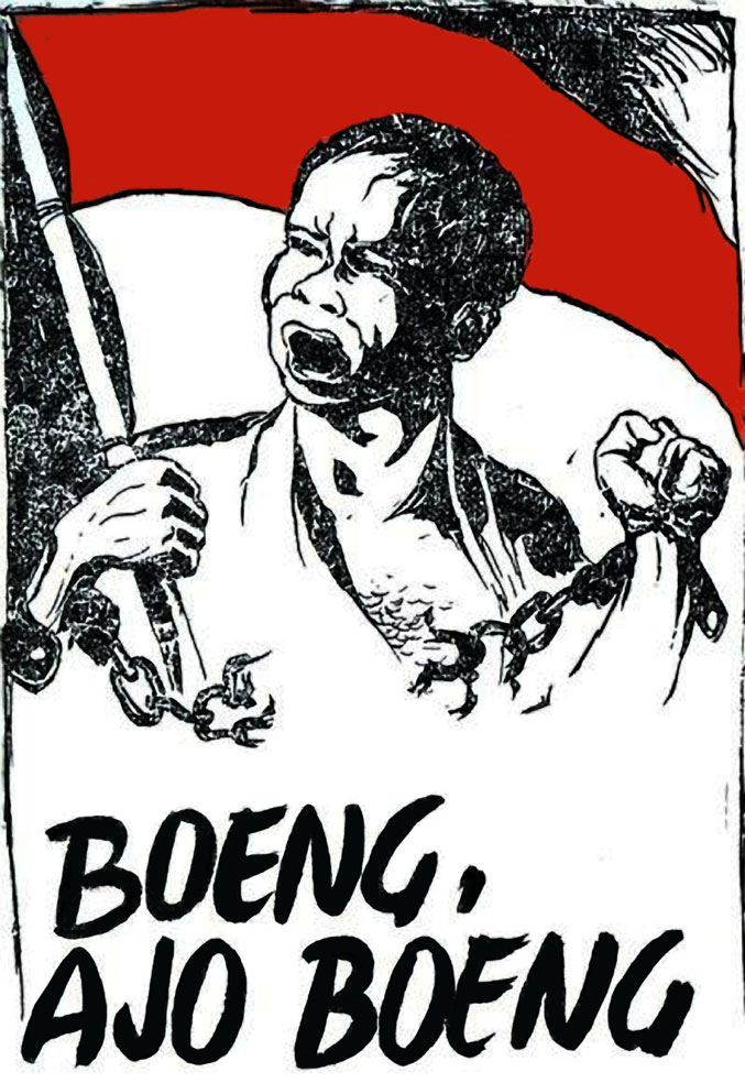 Poster "Boeng, Ajo Boeng!" oleh Affandi (1945)